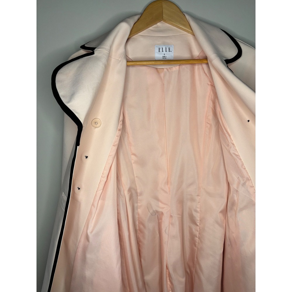 Elle Pink Double Breasted Trench Coat Black Trim Womens Size 2 - Picture 7 of 10